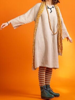 Gudrun Sjödén Jasmine Dress Tan Oatmeal Linen Size XXL NWT